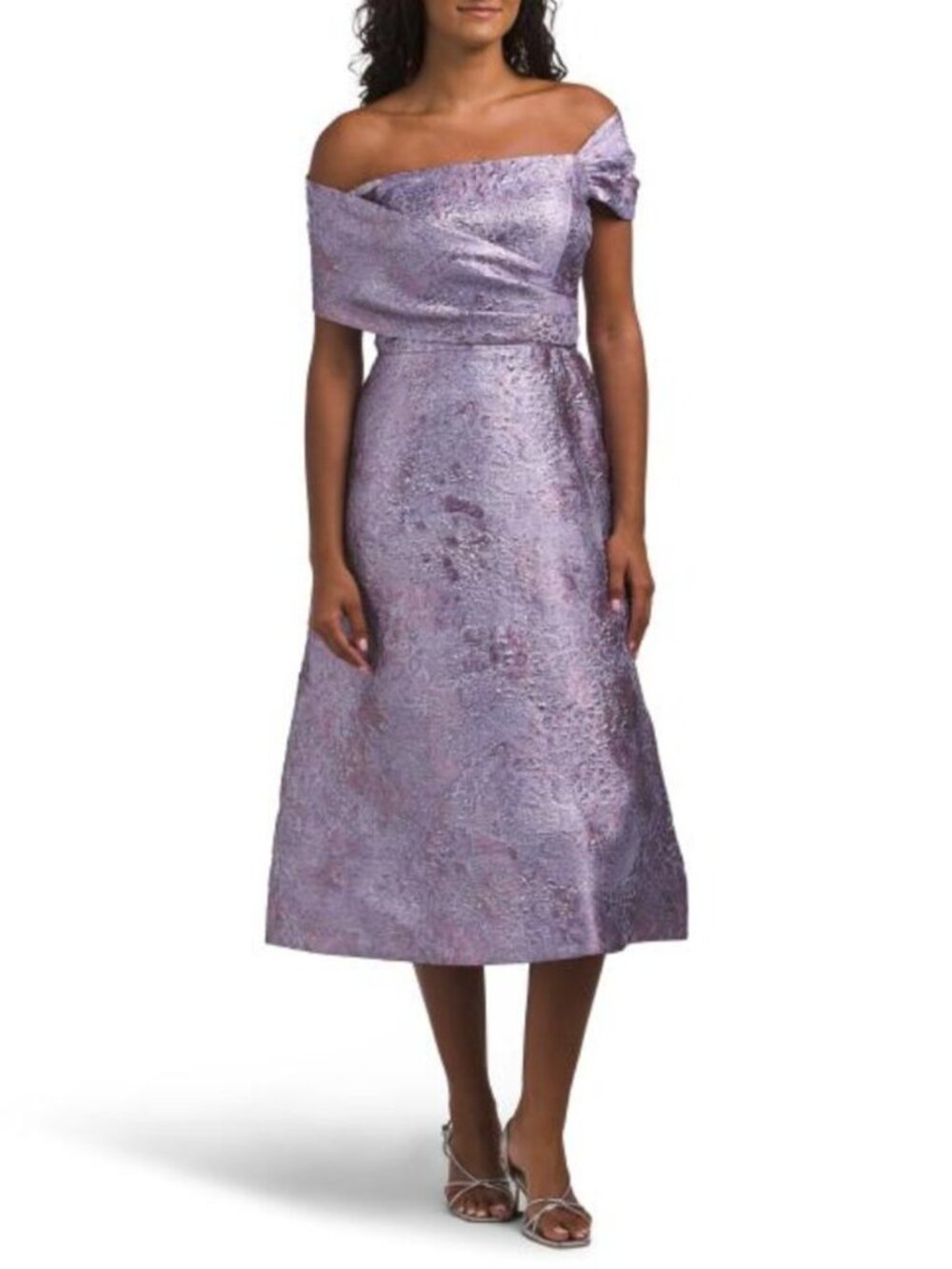 TERI JON Metallic Jacquard Off The Shoulder Fit And Flare Dress